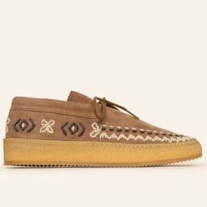 Anthropologie NEW Laidback London Komo Crochet Moccasin Camel Suede 🌈🙏